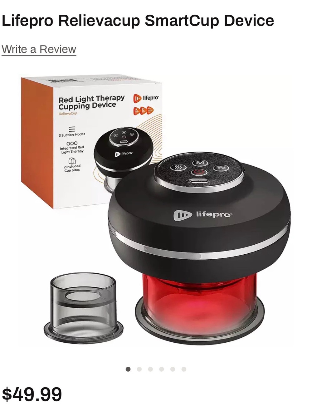 Lifepro Relievacup SmartCup Red Light Therapy Device - Black/Red